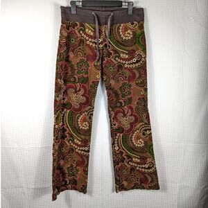 Nilla Shields Pants M Womens Boho Paisley Fleece Lounge Flare USA Cotton Spandex